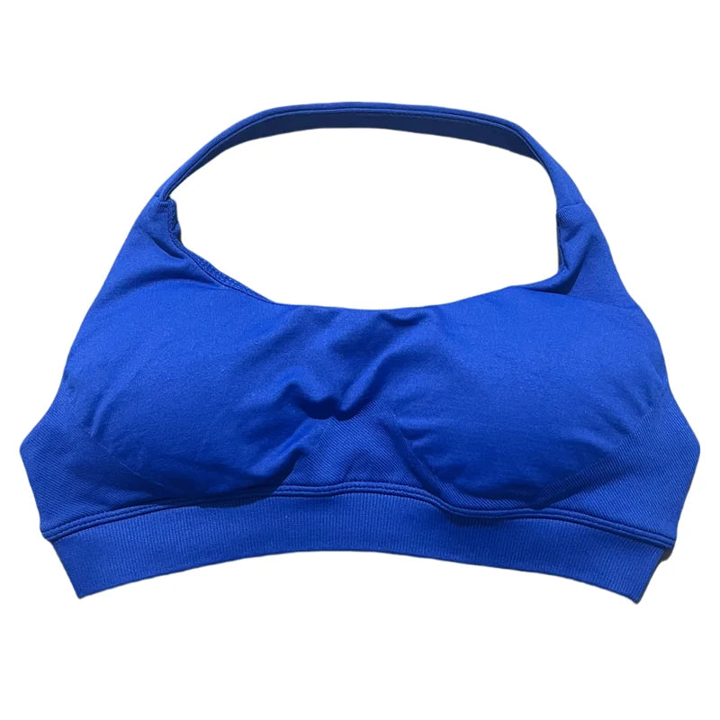 HISTELLO Women Seamless Halter Top Sports Bra High Support Push-up Open Back Pilates Gym Wear Fitness Yoga Workout Underwear - ATFH