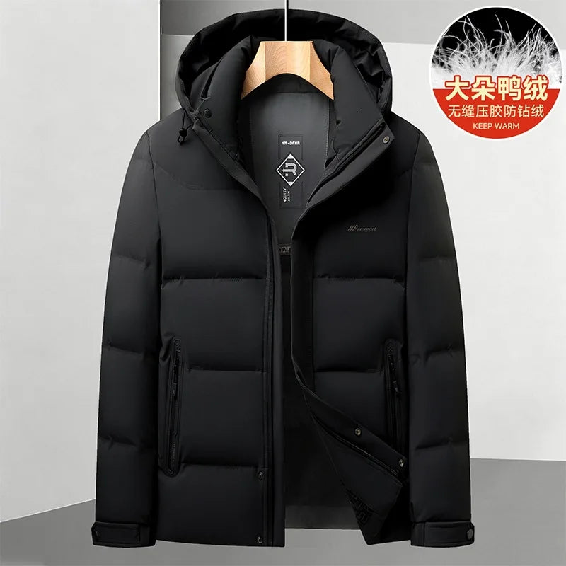 New Arrival Men's Down Jacket Winter Detachable Hat Zipper Version, Youth Business Casual Warm Down Thick Plus Size M-3XL 4XL