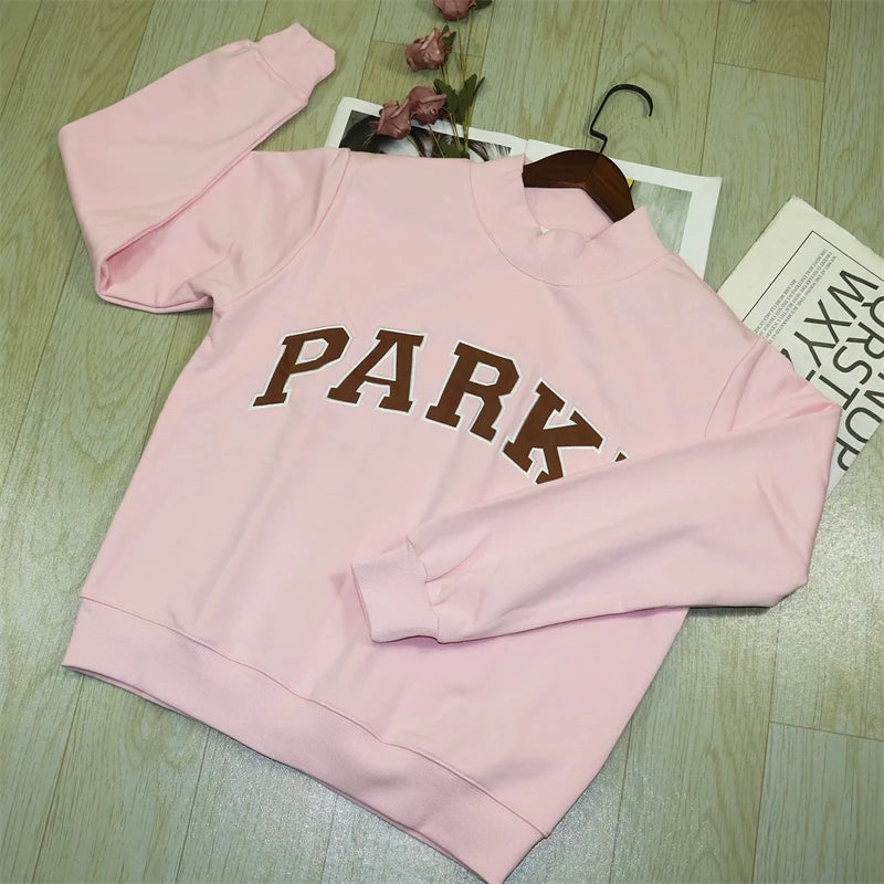 Pink Sweatshirt Women Comfortable Long Sleeve Sweatshirt Autumn Spring High Neck Loose Women's Letter Embroidery Hoodie Pullover - ATFH