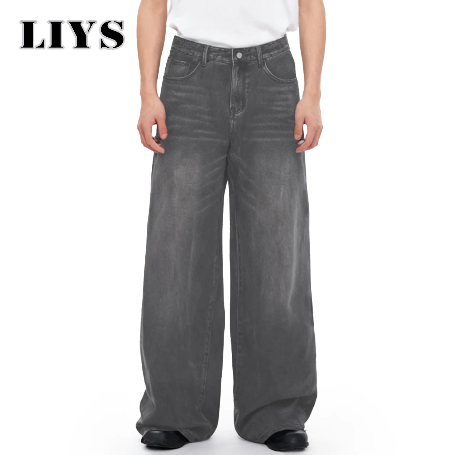 Four Season Men's Jeans Korean Version Student Casual Pant American Retro Gray Black Loose Wide Leg Jean Baggy Men's Denim Pants ATFH