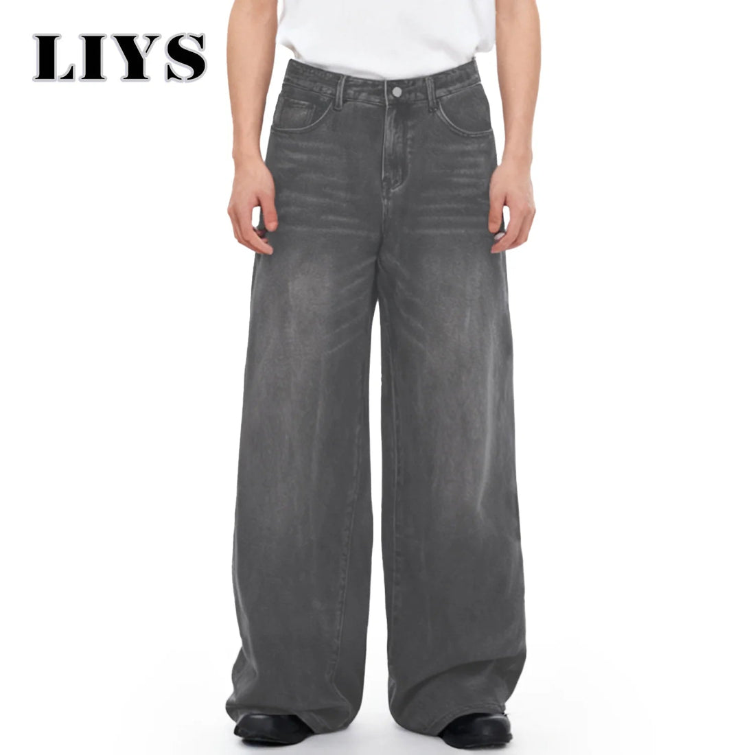Four Season Men's Jeans Korean Version Student Casual Pant American Retro Gray Black Loose Wide Leg Jean Baggy Men's Denim Pants ATFH