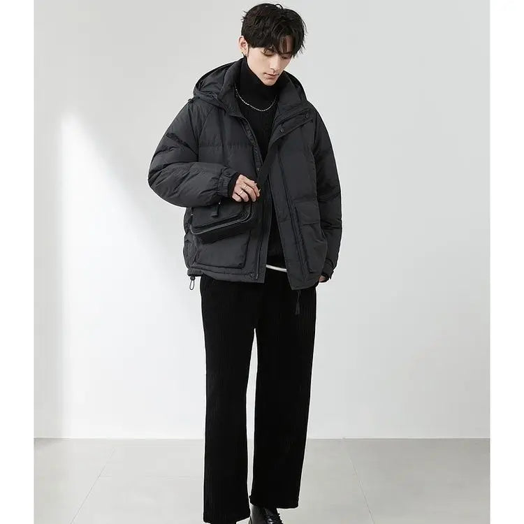 Solid Color Down Jackets Men's Short Style 2025 Winter New Loose Hooded Coats Male Lightweight White Duck Down Overcoats W765