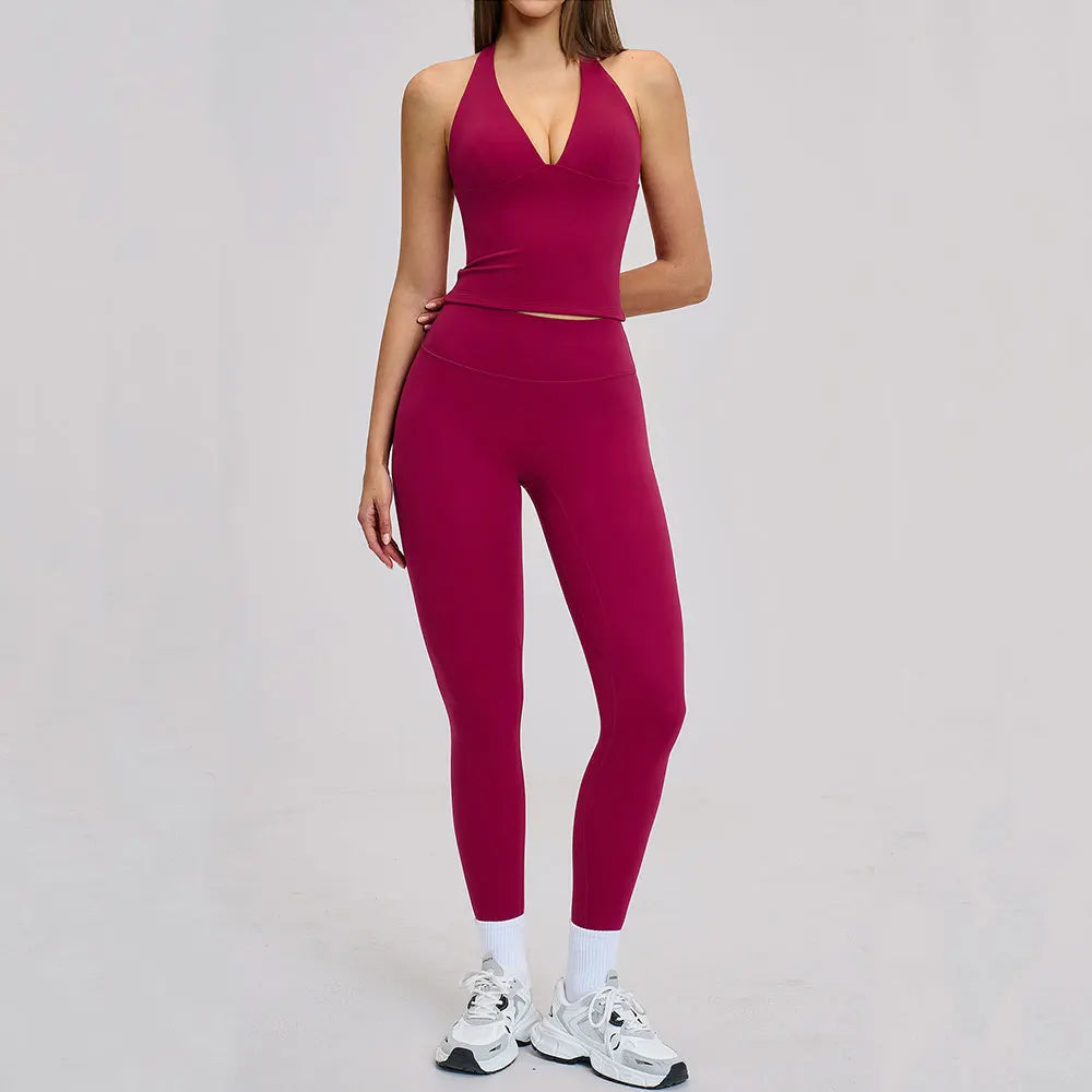 Women's Yoga Suits 2 Piece Sportswear Yoga Tracksuit Ventilate Vest High Waist Leggings Outfit Gym Set Running Workout Clothes - ATFH
