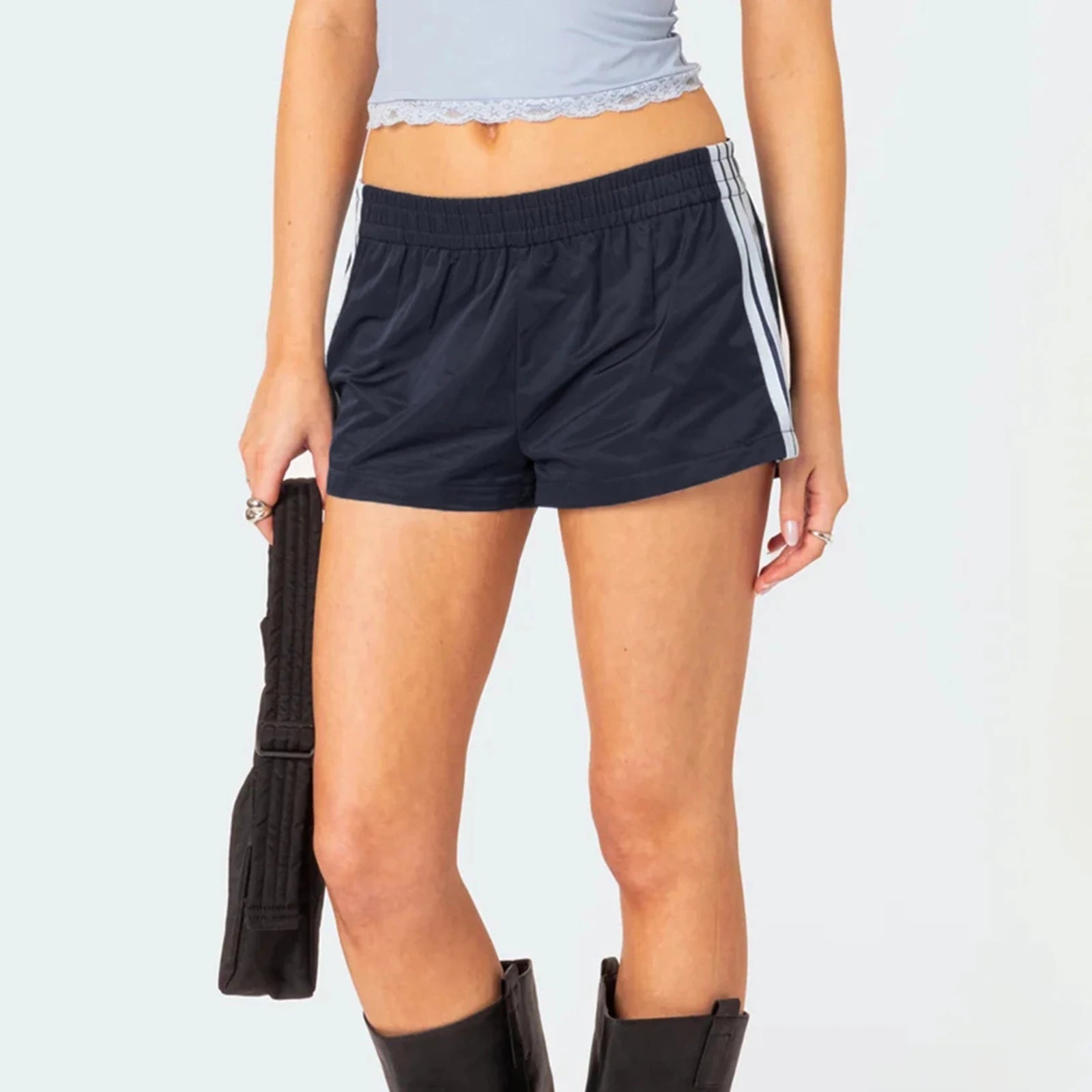 Casual Basic Women's Summer Shorts Streetwear Low Waisted Leisure Bottoms Fashion Aesthetic Y2K 90s Sided Striped Print Shorts Tahsi Fashion House