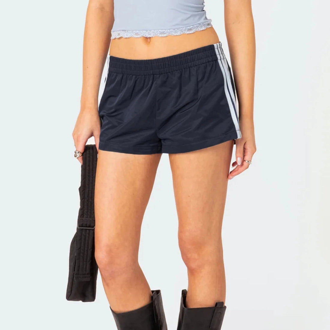 Casual Basic Women's Summer Shorts Streetwear Low Waisted Leisure Bottoms Fashion Aesthetic Y2K 90s Sided Striped Print Shorts Tahsi Fashion House