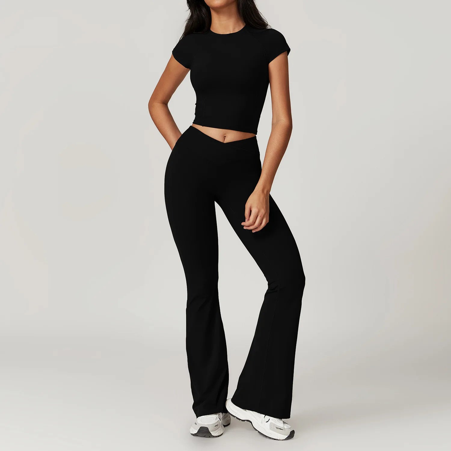 2 Pieces Yoga Set Gym Clothes Sportswear Yoga Suits For Women Fitness Short Sleeve Crop Top Tracksuits Sports Bra Gym Leggings ATFH