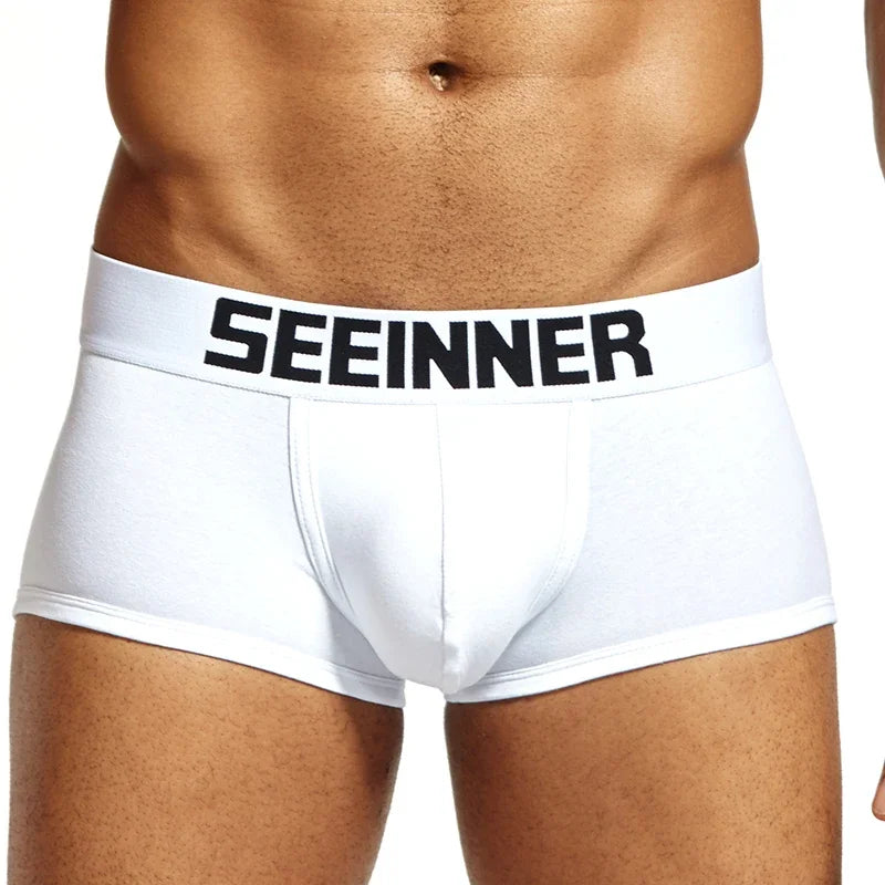 Seeinner Mens Boxer Shorts Cotton U Convex Pouch Underwear Soft Comfortable Underpants Cueca Masculina M-XXL Black White Gray