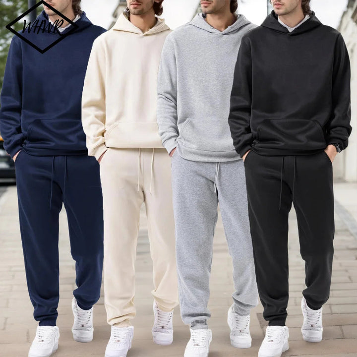 Men's Autumn and Winter Solid Color Hoodie+jogging Pants Two-piece Set Fashionable Outdoor Casual Sportswear Men's Tracksuit ATFH