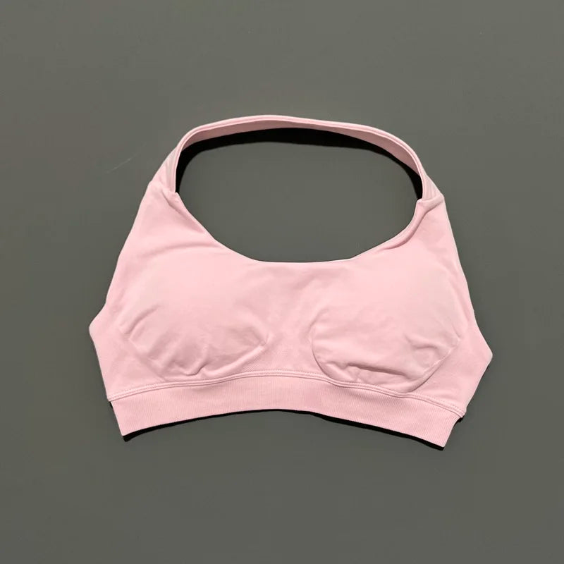 HISTELLO Women Seamless Halter Top Sports Bra High Support Push-up Open Back Pilates Gym Wear Fitness Yoga Workout Underwear - ATFH