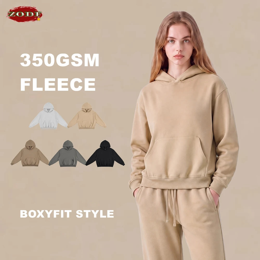ZODF Trendy Winter Man Boxyfit 350gsm Fleece Hoodie Unisex Old Money Style Comfortable Warm Solid Hooded Pullovers HY0006