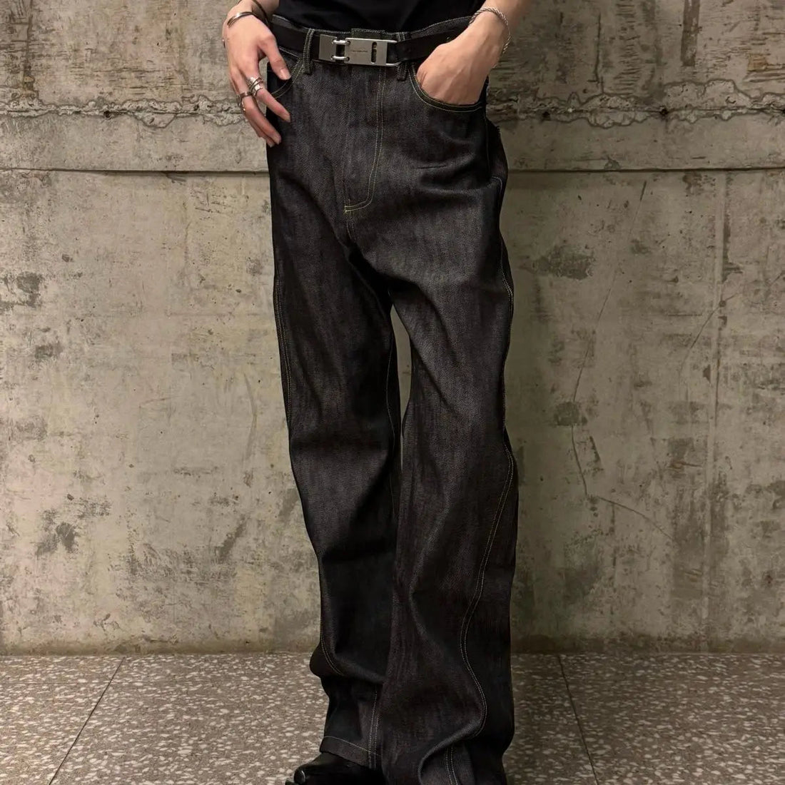 Men's Punk Style Minimalist Black Jeans Retro Sweatpants Ins Bottom Street Young Boy Casual Pants Male High Waist Y2k Trousers ATFH