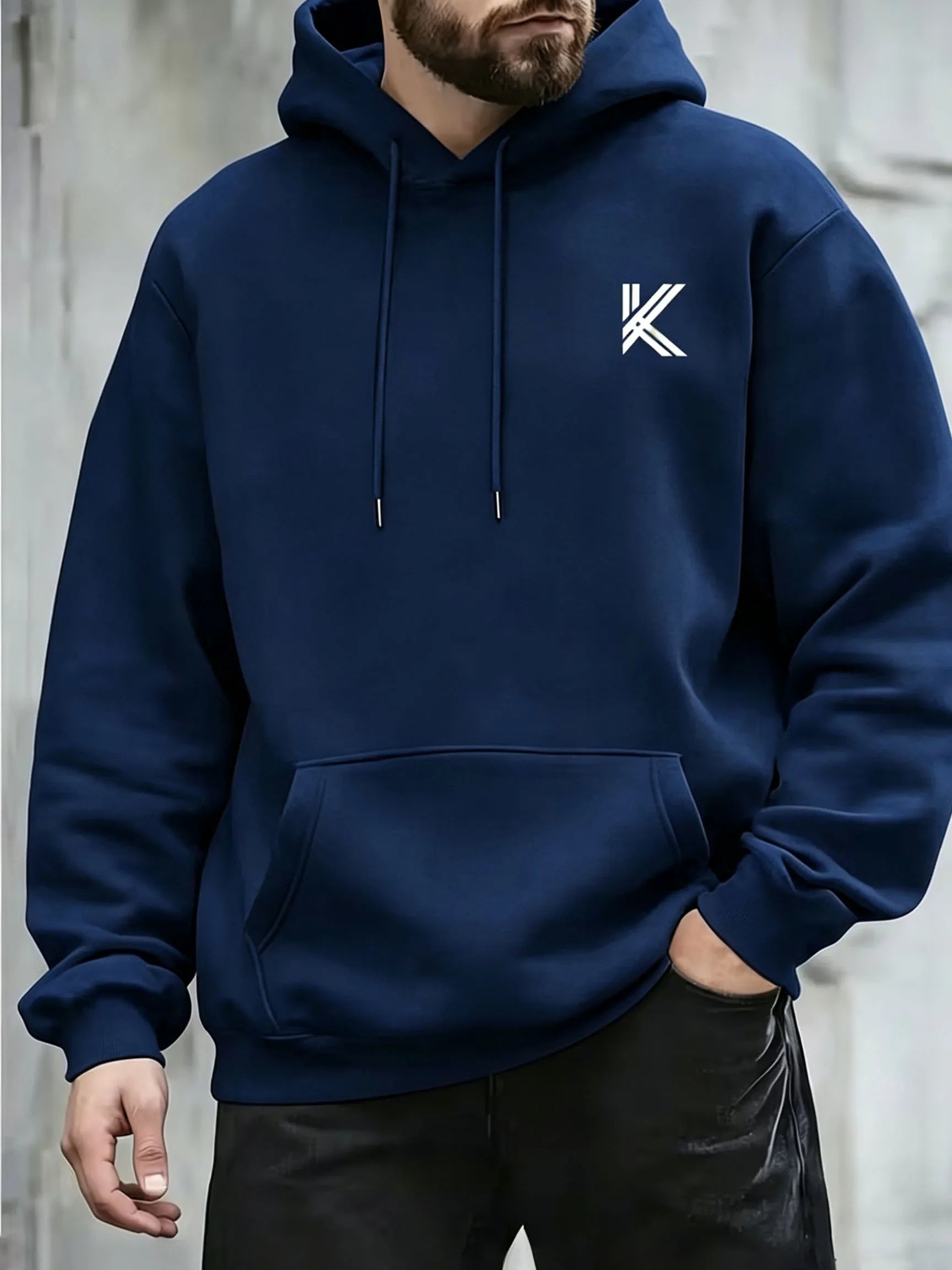 Autumn Winter Men Women Loose Hooded Sweatshirt Simple K Letter Chest Print Long Sleeve Pocket Hoodie Daily Streetwear Pullover