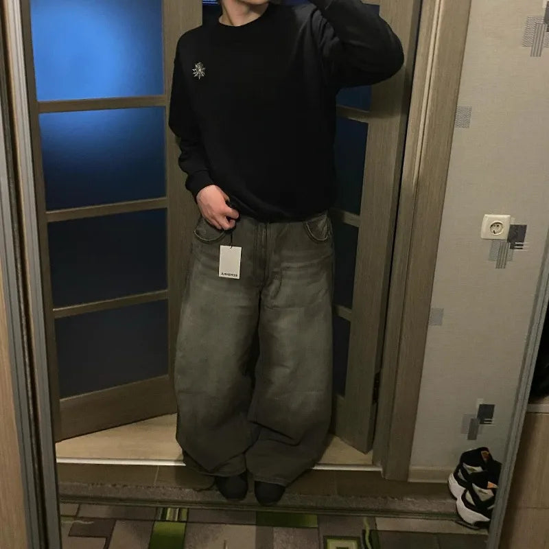 Y2K Harajuku New Punk Feng Shui Washing Old Baggy Jeans Female Streetwear Dance Popular Casual Joker High Waist Wide Leg Pants ATFH