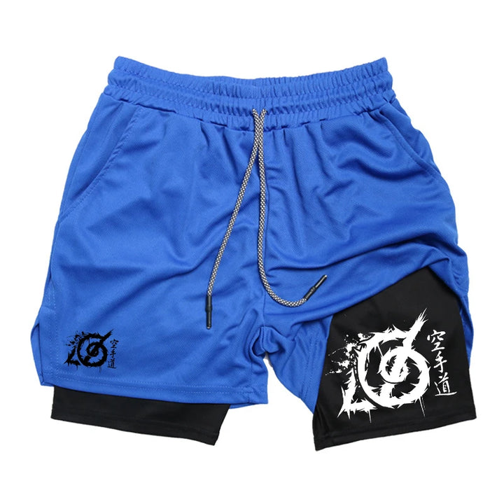 Karate Graphic 2 in 1 Workout Running Shorts for Men Gym Athletic Sport with Compression Liner Phone Pocket Towel Loop