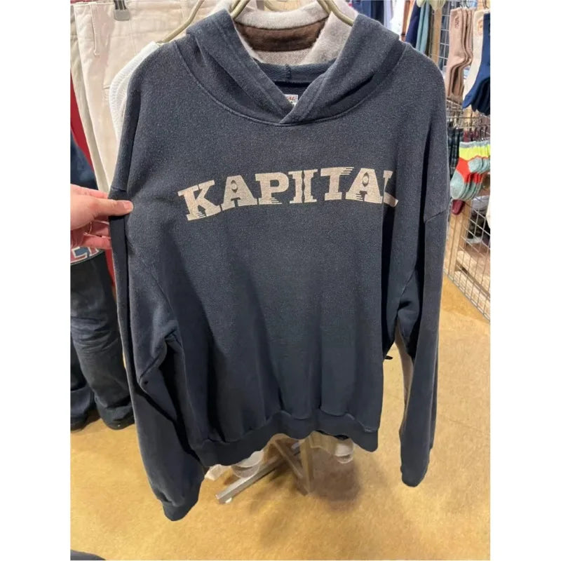 24AW KAPITAL Japanese-style Casual Cotton Warm Hoodie Letter-printed Vintage Sweatshirts Men's Clothing - ATFH