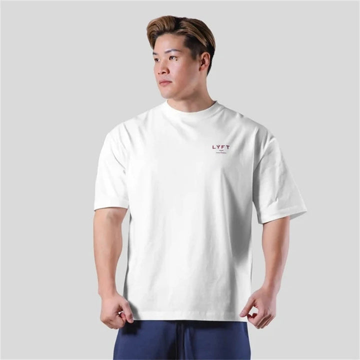 LYFT 210G 100% Cotton Fashion Fitness Sports Short Sleeve Men's Loose T-shirt Summer Workout Casual O-neck Running Tees Tops ATFH