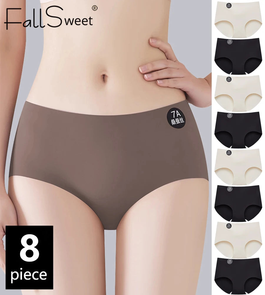 FallSweet 8PCS Seamless Mulberry Silk Panties for Women Ultra Thin High Elastic Invisible Briefs Soft Comfortable Lingerie M-2XL