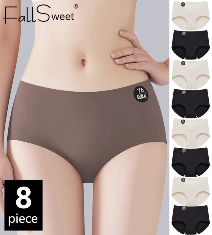 FallSweet 8PCS Seamless Mulberry Silk Panties for Women Ultra Thin High Elastic Invisible Briefs Soft Comfortable Lingerie M-2XL