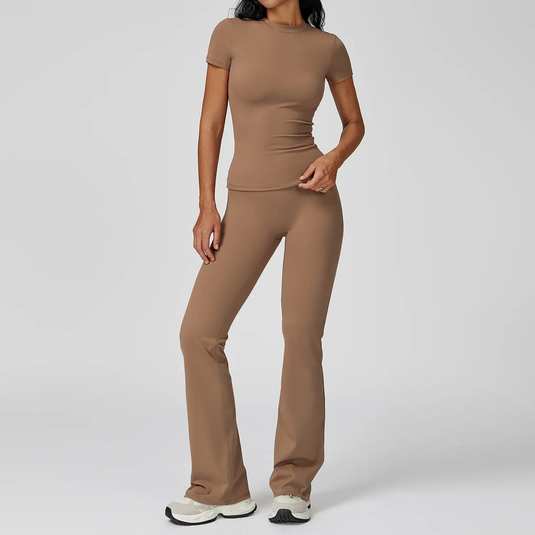 Women  Yoga Set 2PCS Workout Set Sportswear Gym Clothing Fitness Long Sleeve High Waist Leggings Cycling Shorts Sports Suits - ATFH